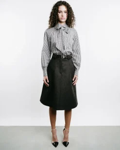 A-Line Belted Midi Skirt