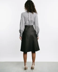 A-Line Belted Midi Skirt
