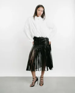 Alix Leather Strip & Lace Skirt