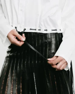 Alix Leather Strip & Lace Skirt
