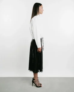 Alix Leather Strip & Lace Skirt