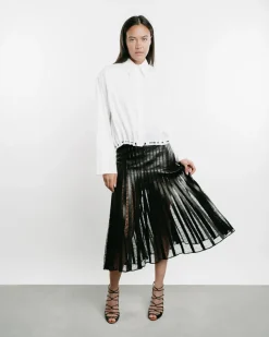 Alix Leather Strip & Lace Skirt