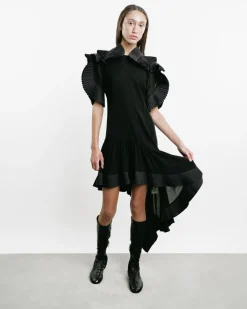 Asymmetric Pleated Georgette Dress