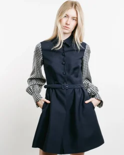 Belted Dress With Contrast Sleeves