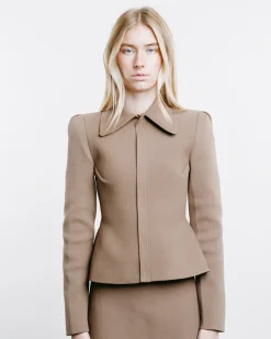 Crêpe Knit Peplum Collar Jacket