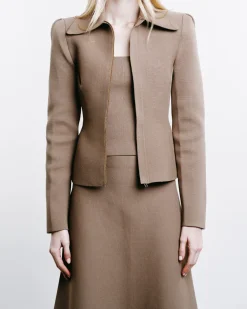 Crêpe Knit Peplum Collar Jacket