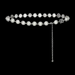 Crystal-Embellished Faux Pearl Belt