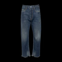 Frayed Distressed Straight-Leg Jeans