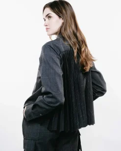 Glen Check Mixed Media Button-Up Shirt