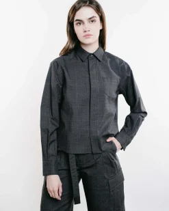 Glen Check Mixed Media Button-Up Shirt