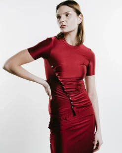 Haut Short-Sleeve Snap Ruched Top