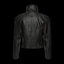 High-Collar Cropped Leather Jacket
