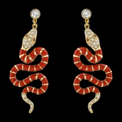 Nouvelle Diamond Red Enamel Serpent Earrings