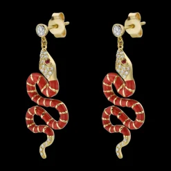 Nouvelle Diamond Red Enamel Serpent Earrings