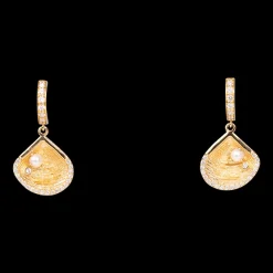 Pearl and Diamond Chappy Huggie Hoop Earrings