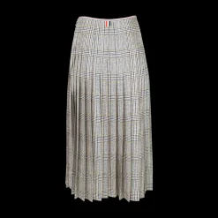 Pleated Plaid Midi Skirt