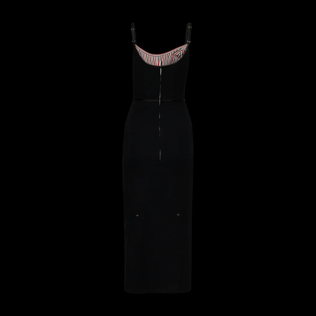 Satin Tipped Whipcord Wool Corset Maxi Dress