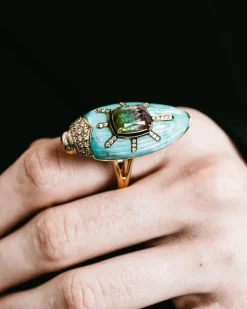 Scarab Turquoise Ring with Watermelon Tourmaline