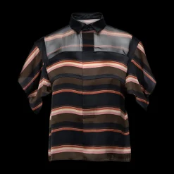 Short Sleeve Mixed Media Button-Up Shirt