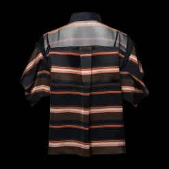 Short Sleeve Mixed Media Button-Up Shirt