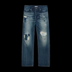 Straight-Leg Distressed Patchwork Jeans
