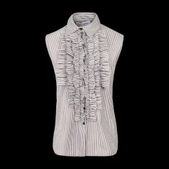 Striped Ruffle-Front Sleeveless Shirt
