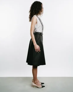 Striped Ruffle-Front Sleeveless Shirt
