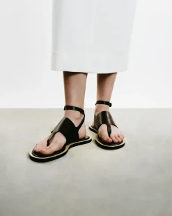 Vedra Leather Thong Ankle-Strap Sandals