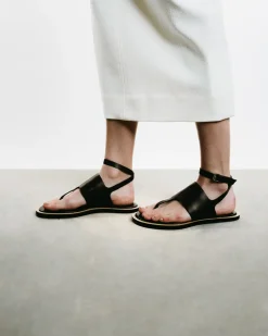 Vedra Leather Thong Ankle-Strap Sandals