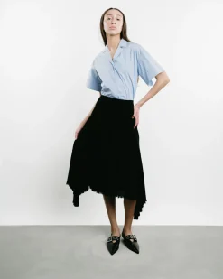 Wool Canvas Pleated Skirt
