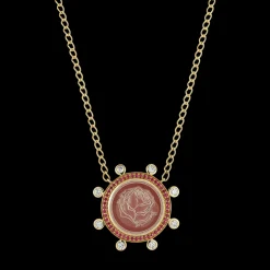 Yellow Gold Pink Opal Ruby Diamond Blossom Caspian Necklace